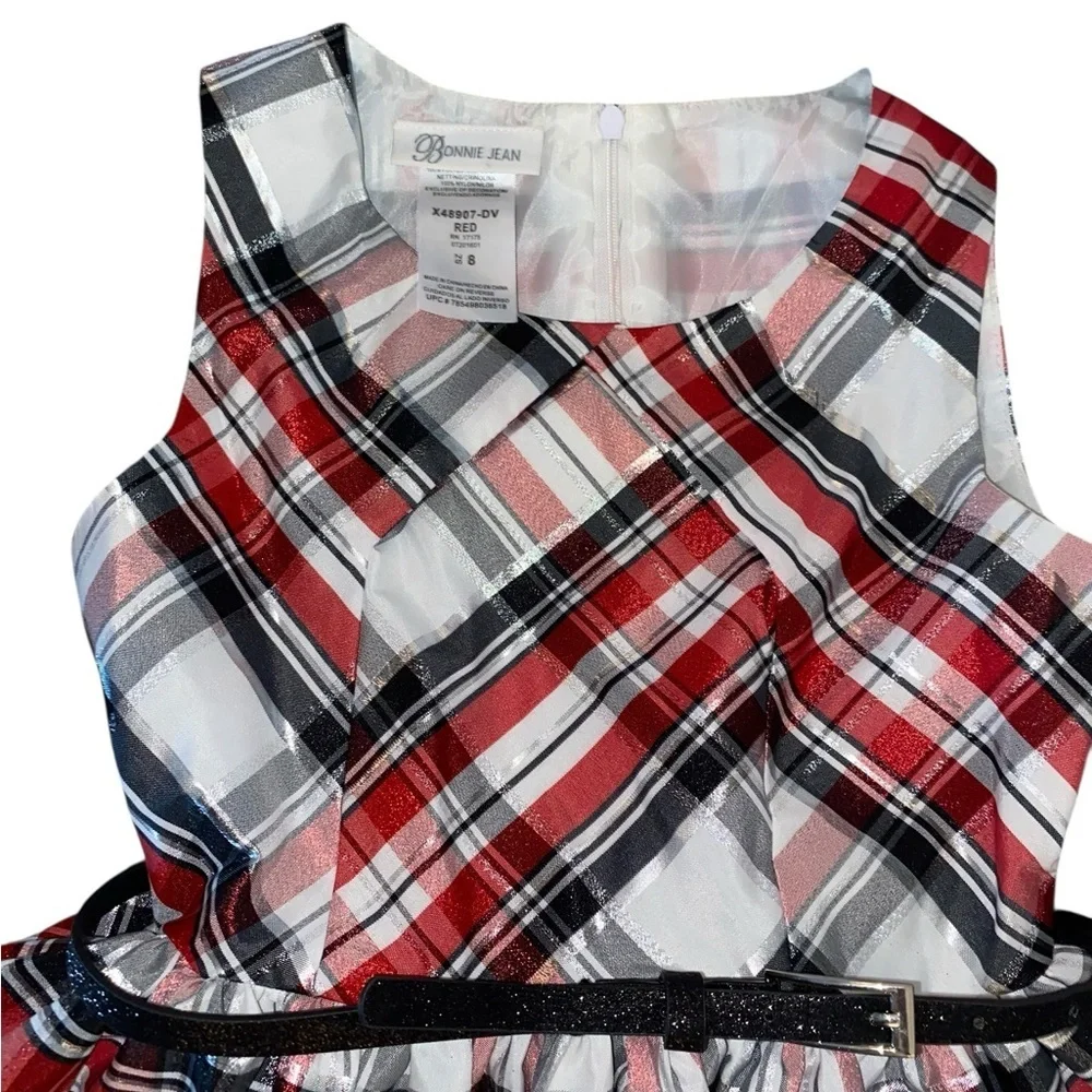 Bonnie Jean Girls sleeveless plaid party dress red white black